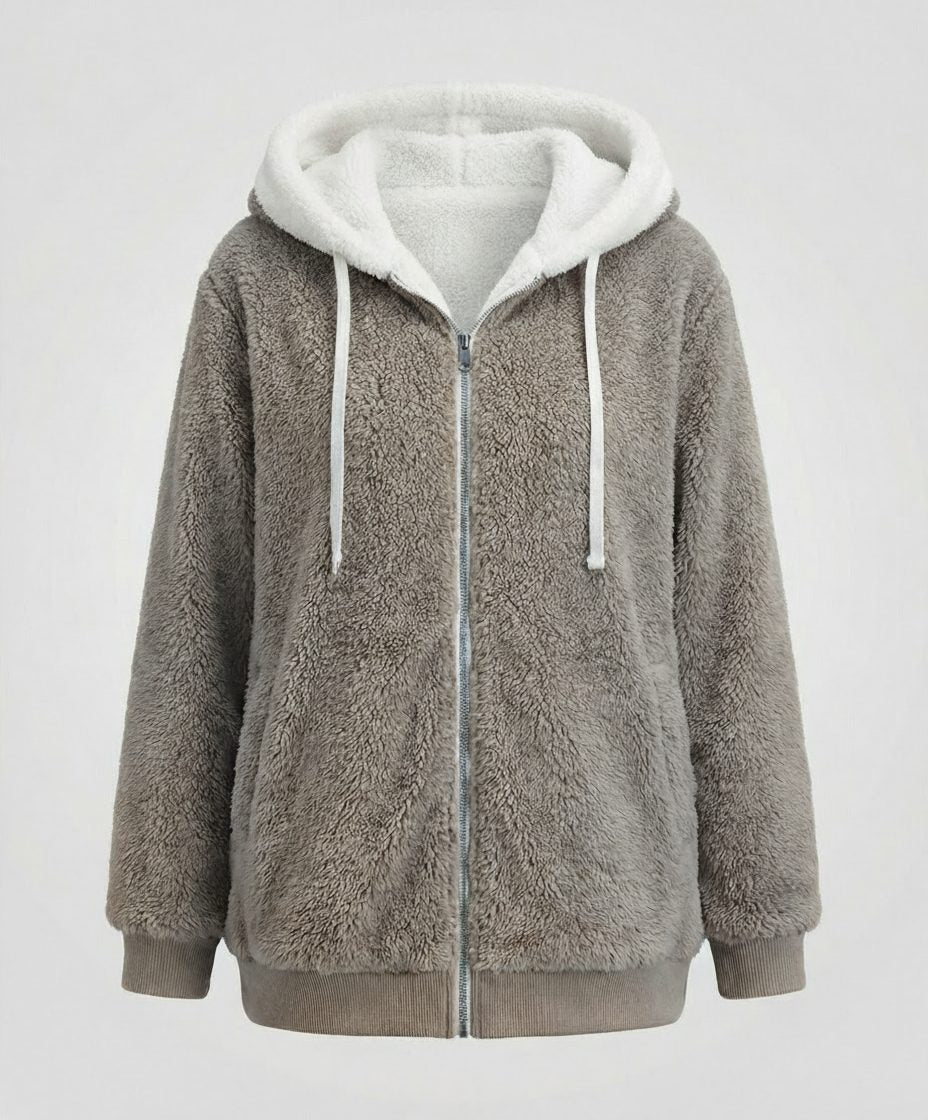 Women's Sherpa Hood Relaxed Fit Zip-Front Fleece Jacket