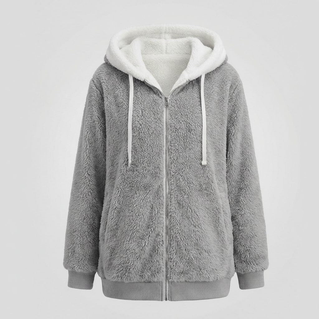 Women's Sherpa Hood Relaxed Fit Zip-Front Fleece Jacket