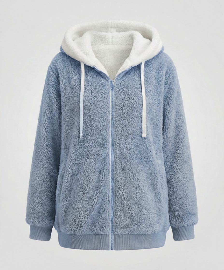 Women's Sherpa Hood Relaxed Fit Zip-Front Fleece Jacket