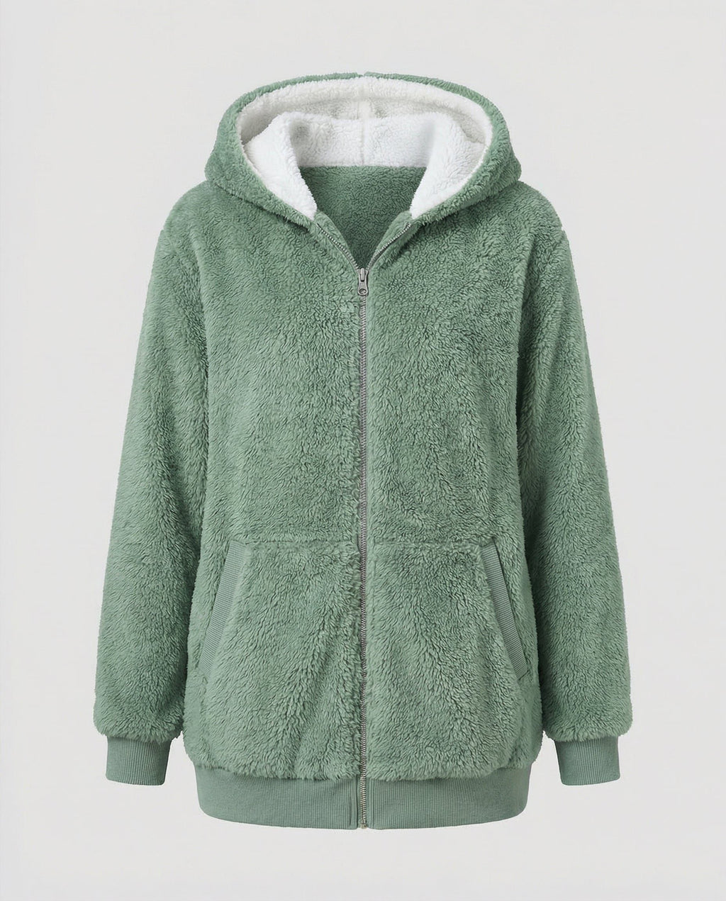 Women's Sherpa Hood Relaxed Fit Zip-Front Fleece Jacket