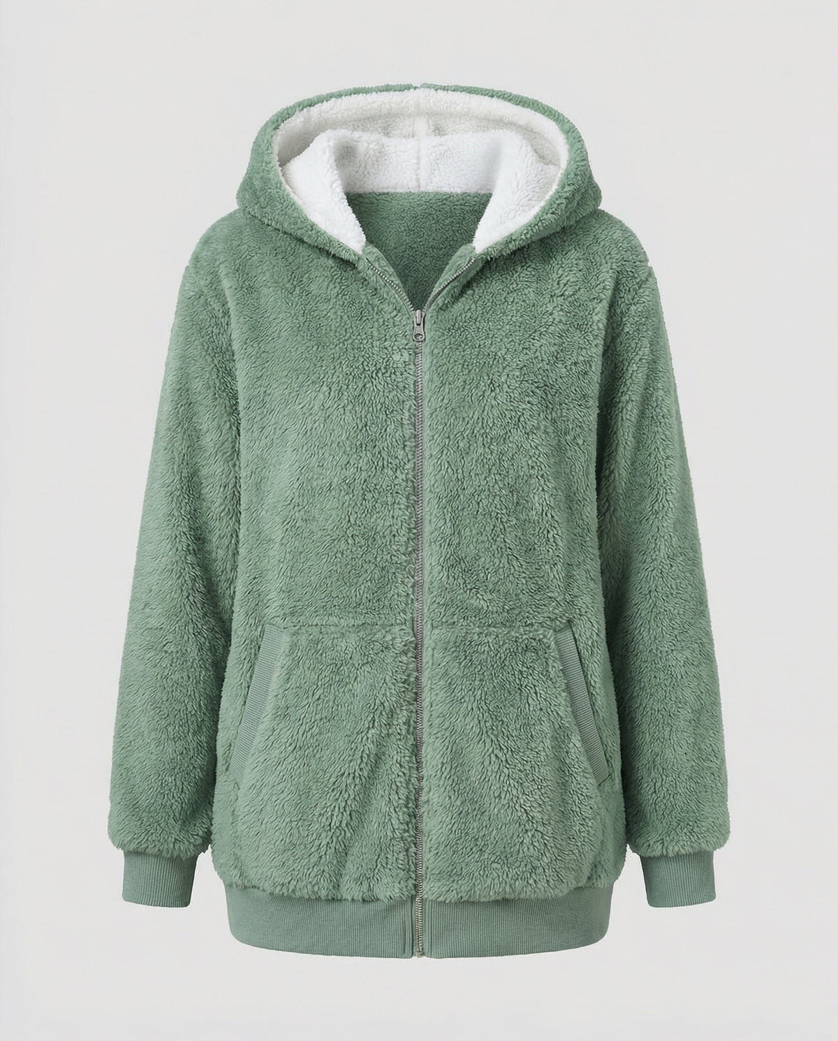 Women's Sherpa Hood Relaxed Fit Zip-Front Fleece Jacket