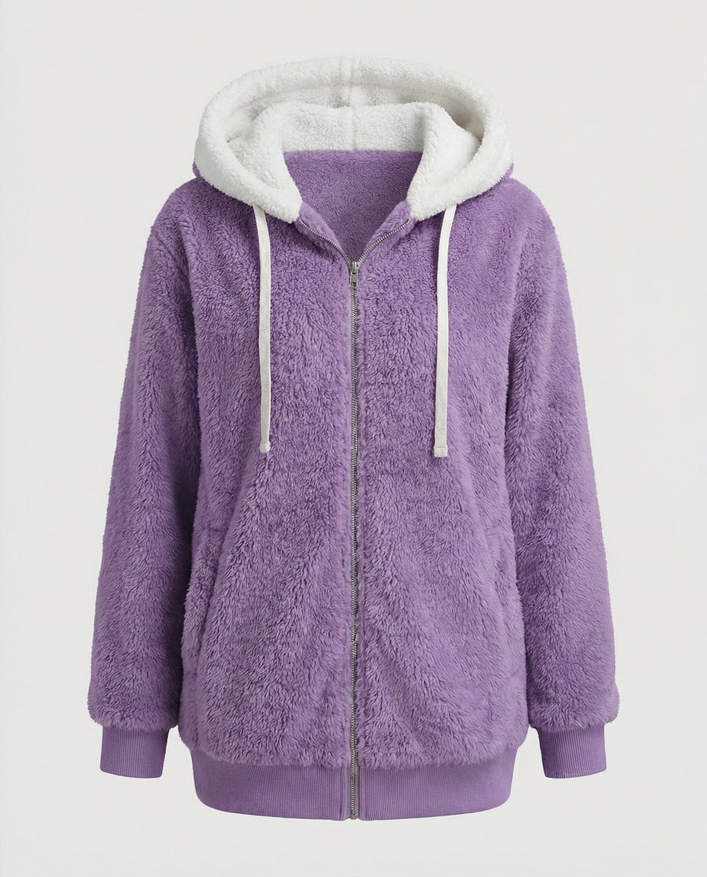 Women's Sherpa Hood Relaxed Fit Zip-Front Fleece Jacket