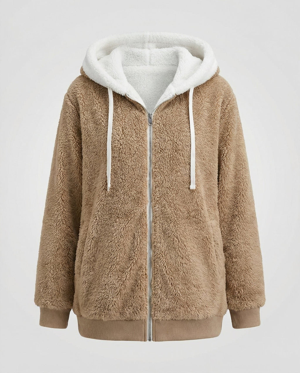 Women's Sherpa Hood Relaxed Fit Zip-Front Fleece Jacket
