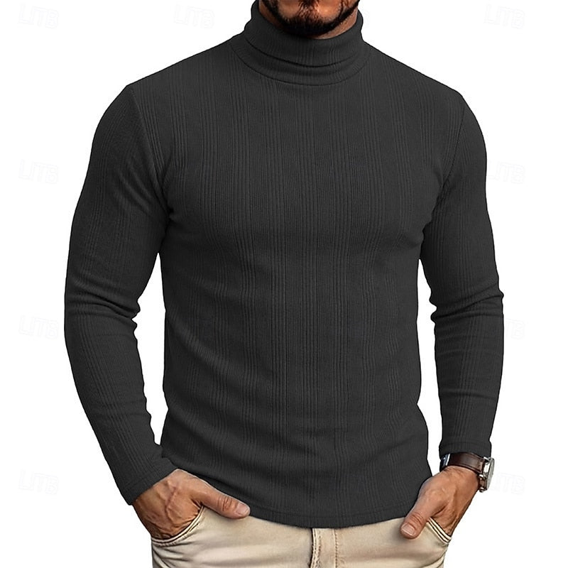 Men's Slim Ribbed Vertical Texture Turtleneck Pullover