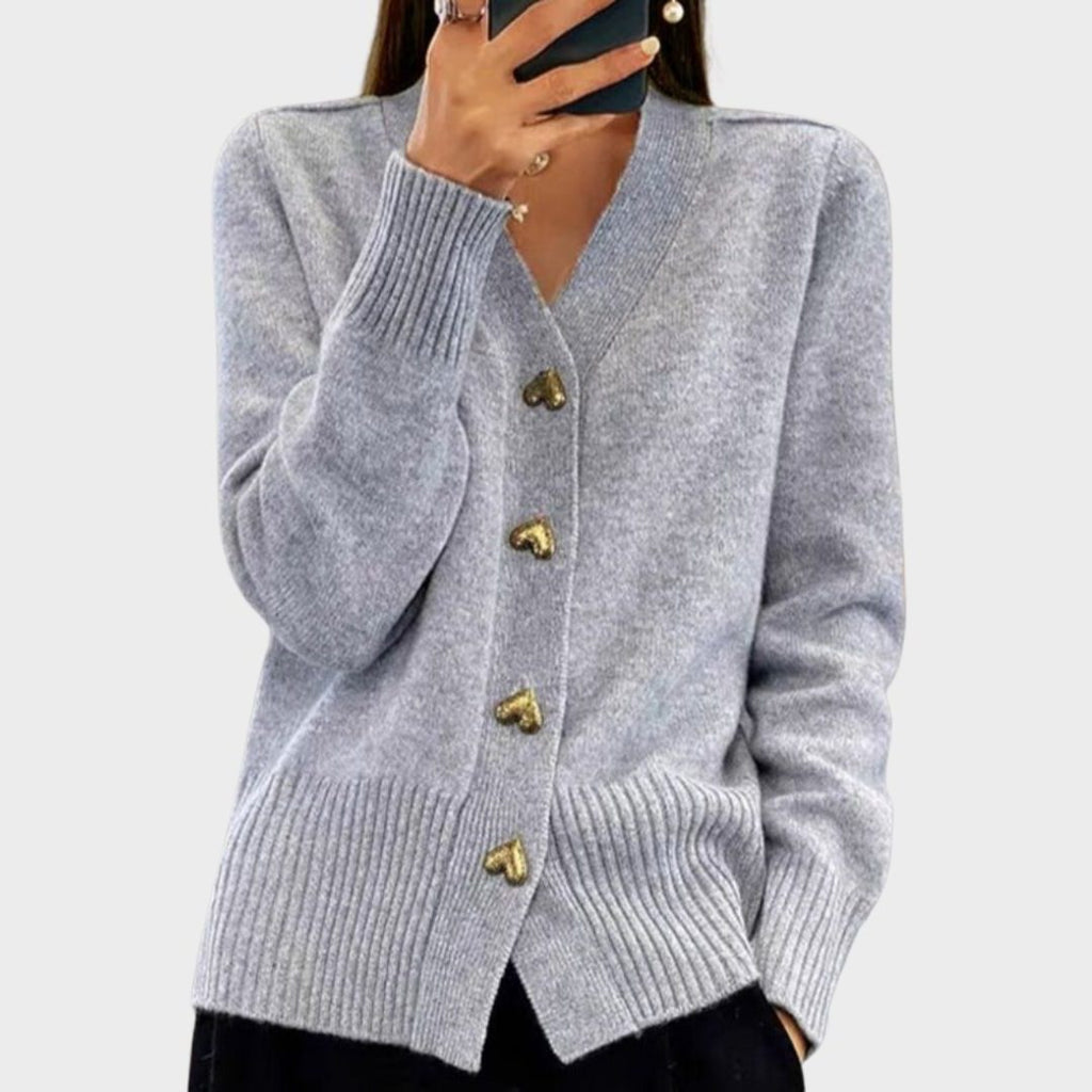 Women's Heart Button Ribbed Knit Front-Button Cardigan