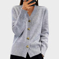 Women's Heart Button Ribbed Knit Front-Button Cardigan