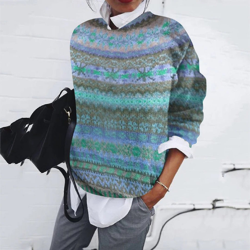 Women's Traditional Fair Isle Loose Crew Neck Knit Pullover