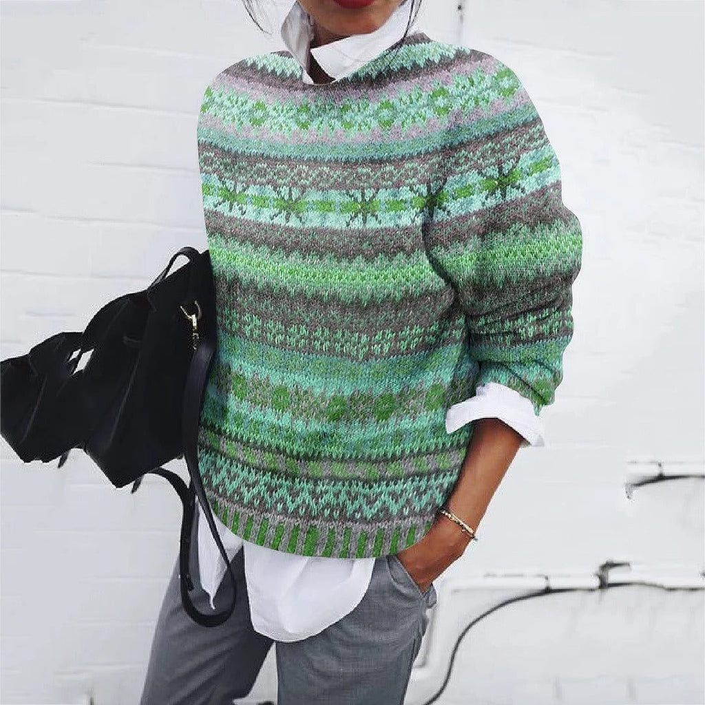 Women's Traditional Fair Isle Loose Crew Neck Knit Pullover