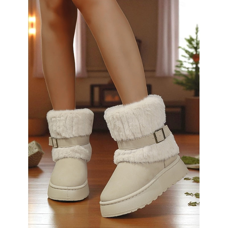 Women's Plush Lined Fur Trim Ankle Booties