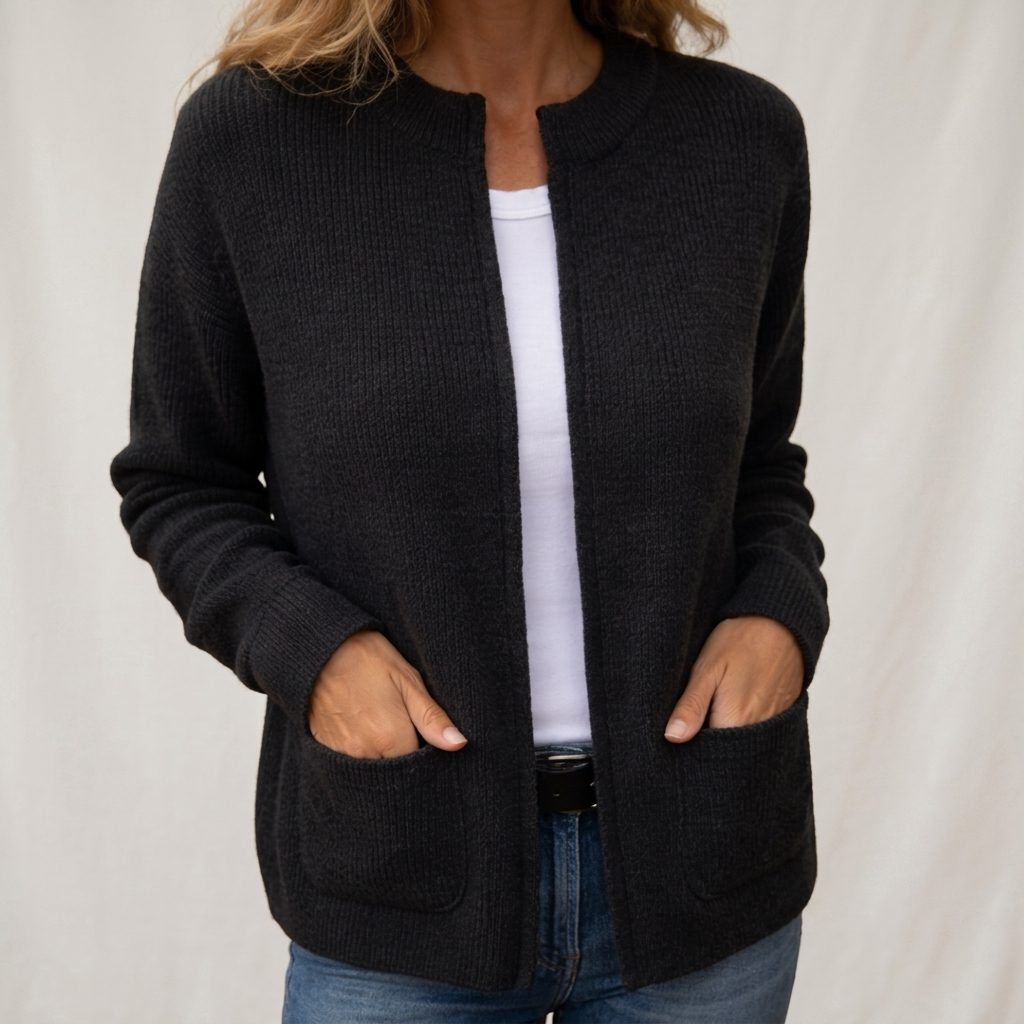 Women's Open-Front Rib Knit Cardigan with Side Pockets