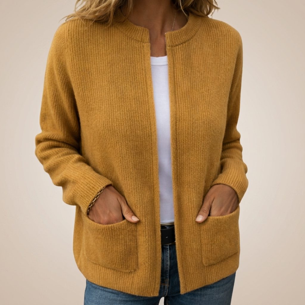 Women's Open-Front Rib Knit Cardigan with Side Pockets