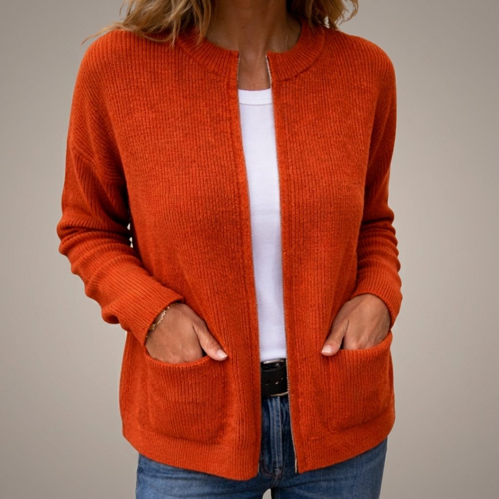 Women's Open-Front Rib Knit Cardigan with Side Pockets