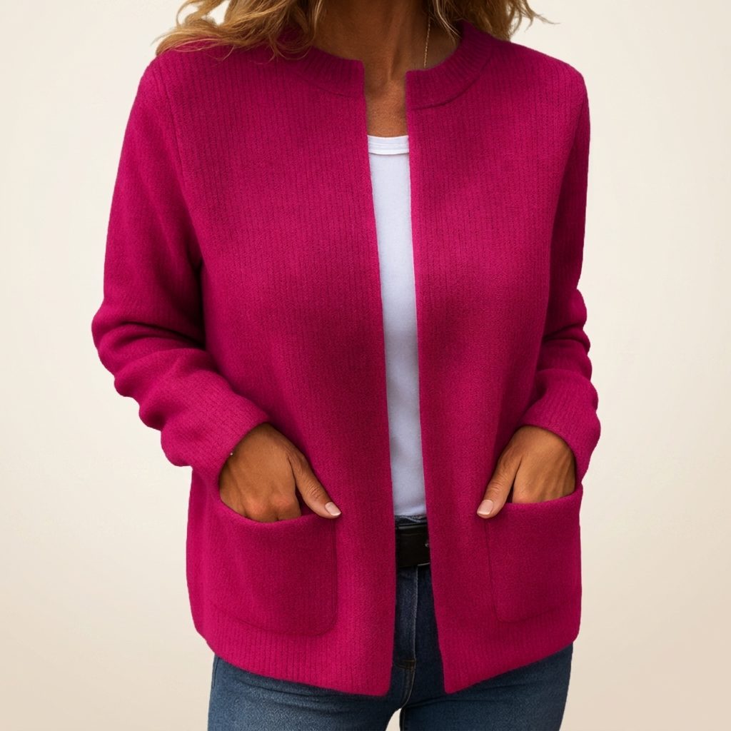 Women's Open-Front Rib Knit Cardigan with Side Pockets