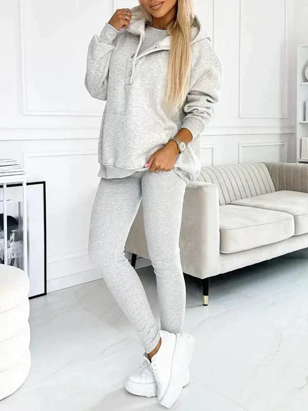 Women's Longline Hooded Pullover Matching Leggings Set