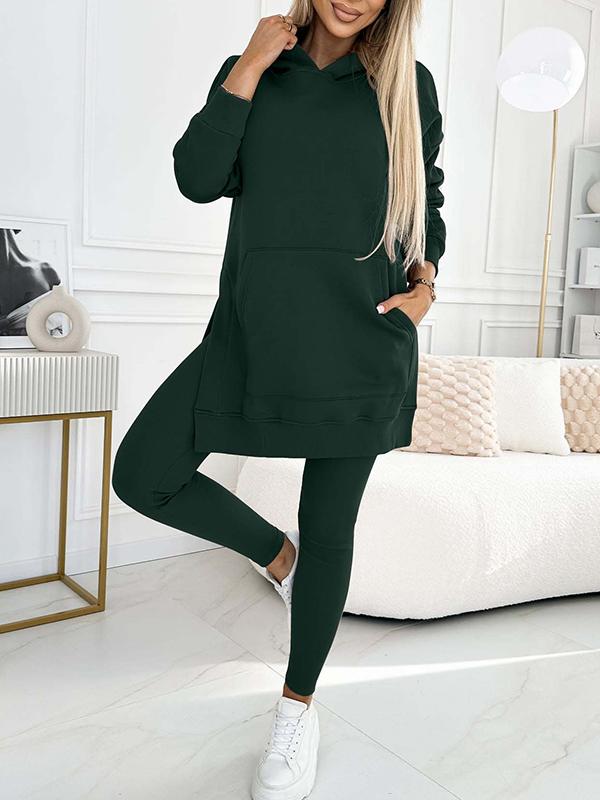Women's Longline Hooded Top Fitted Leggings Set