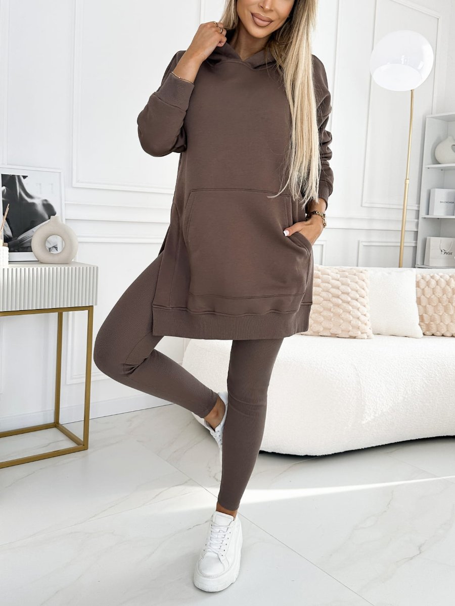 Women's Longline Hooded Top Fitted Leggings Set