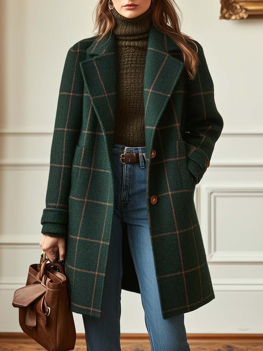 Women's Vintage Check Tweed Overcoat