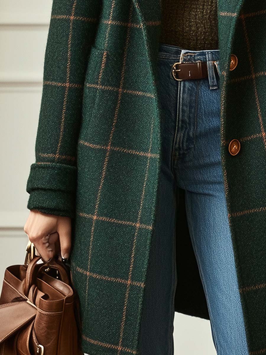 Women's Vintage Check Tweed Overcoat