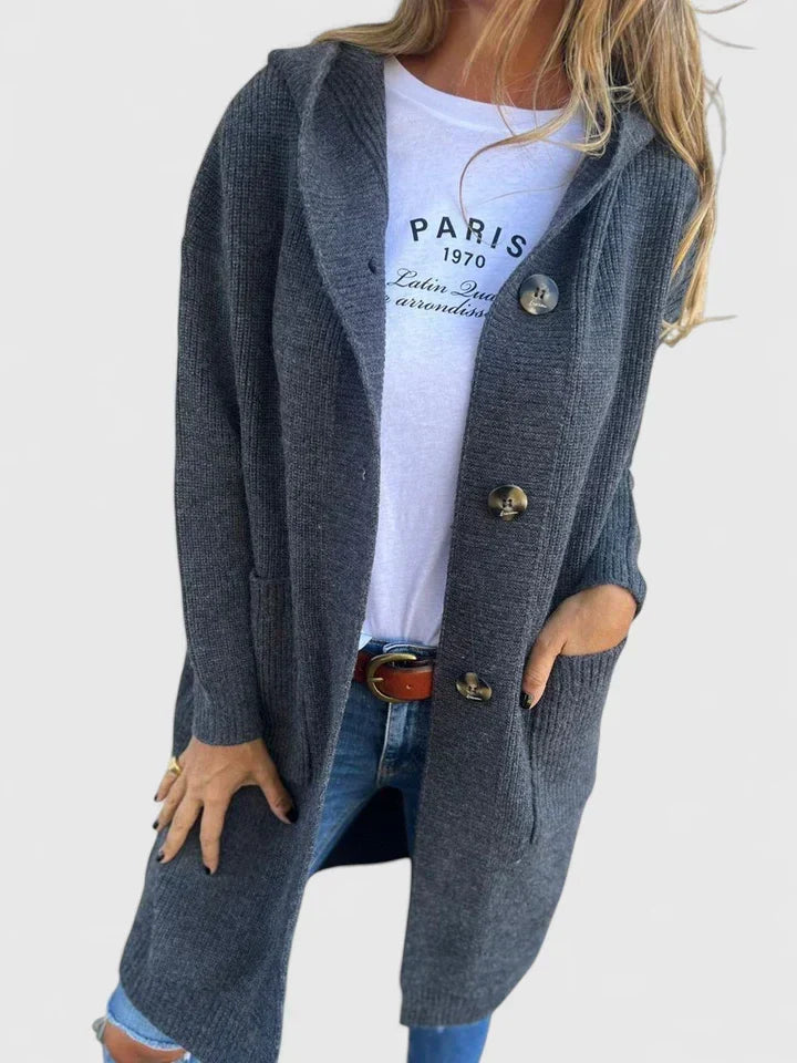Women's Pocketed Long Button-Front Cozy Knit Cardigan