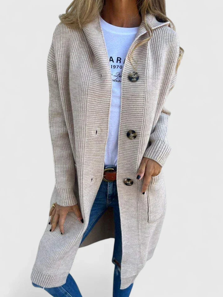 Women's Pocketed Long Button-Front Cozy Knit Cardigan