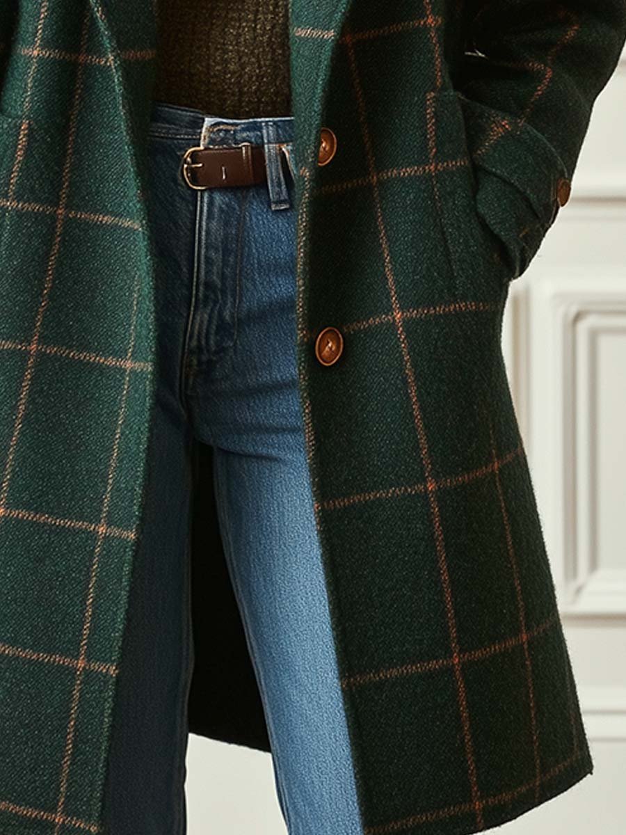 Women's Vintage Check Tweed Overcoat