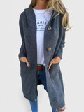 Women's Pocketed Long Button-Front Cozy Knit Cardigan