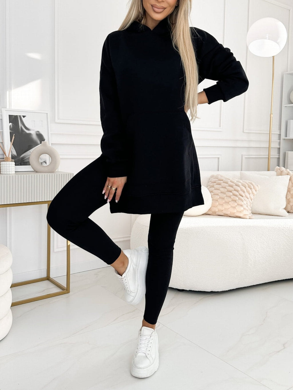 Women's Longline Hooded Top Fitted Leggings Set