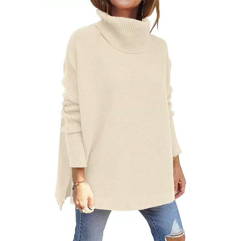 Women's Ribbed Oversized High Turtleneck Knit Pullover