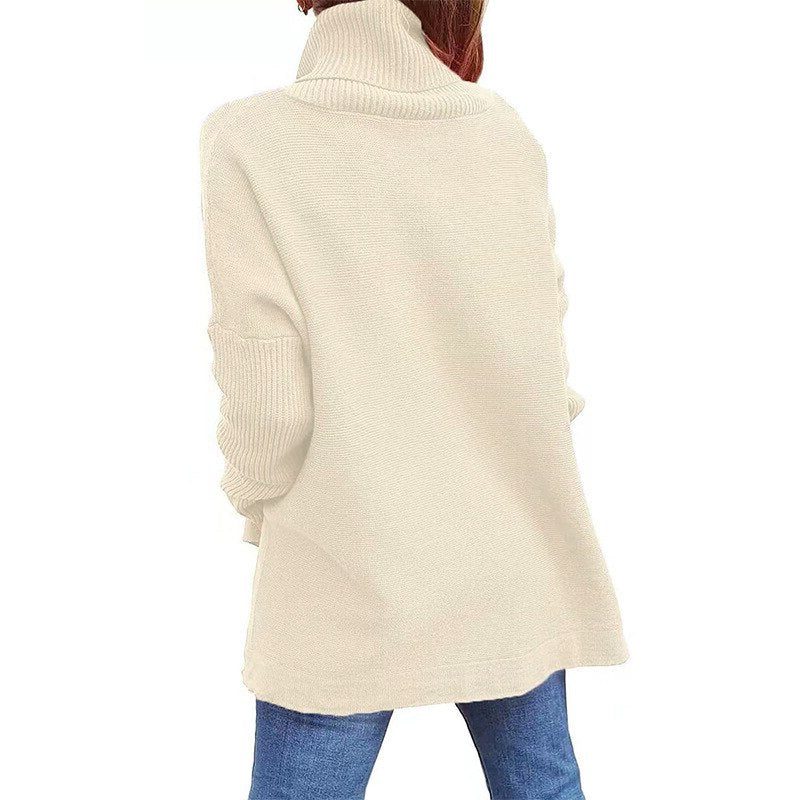 Women's Ribbed Oversized High Turtleneck Knit Pullover