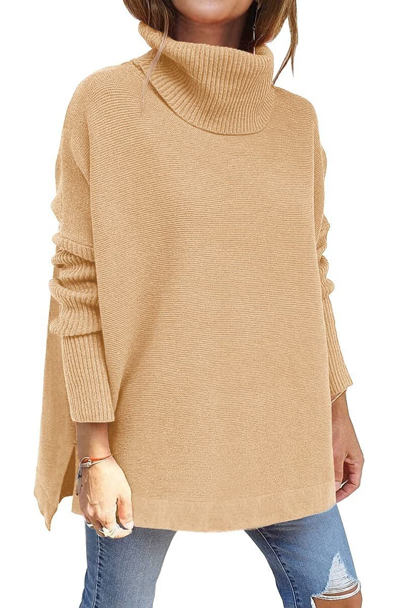 Women's Ribbed Oversized High Turtleneck Knit Pullover