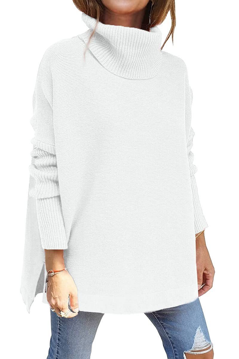 Women's Ribbed Oversized High Turtleneck Knit Pullover