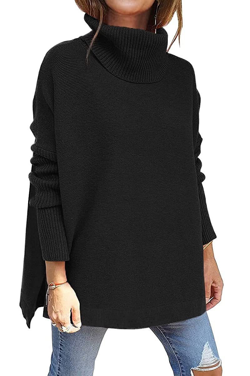 Women's Ribbed Oversized High Turtleneck Knit Pullover