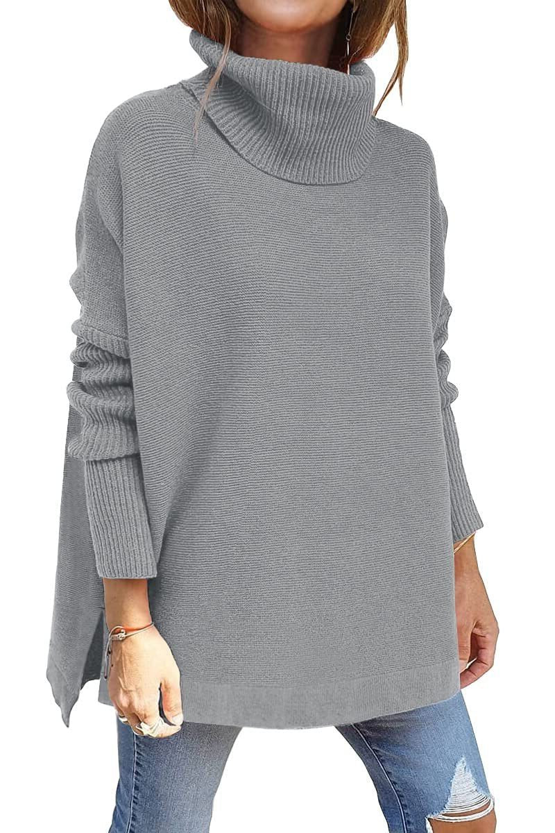 Women's Ribbed Oversized High Turtleneck Knit Pullover