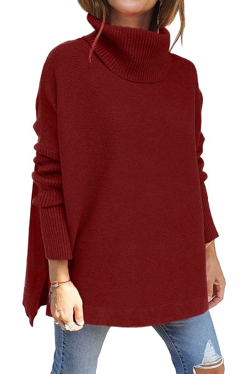 Women's Ribbed Oversized High Turtleneck Knit Pullover
