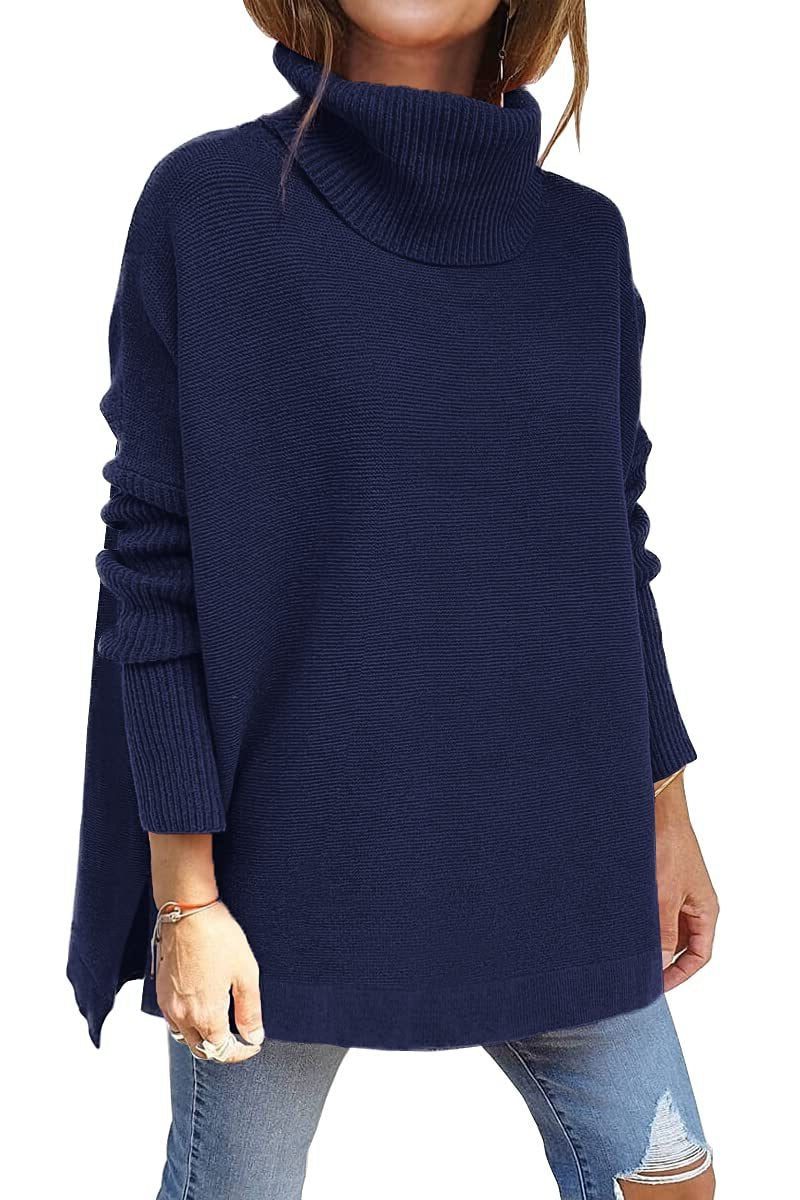 Women's Ribbed Oversized High Turtleneck Knit Pullover