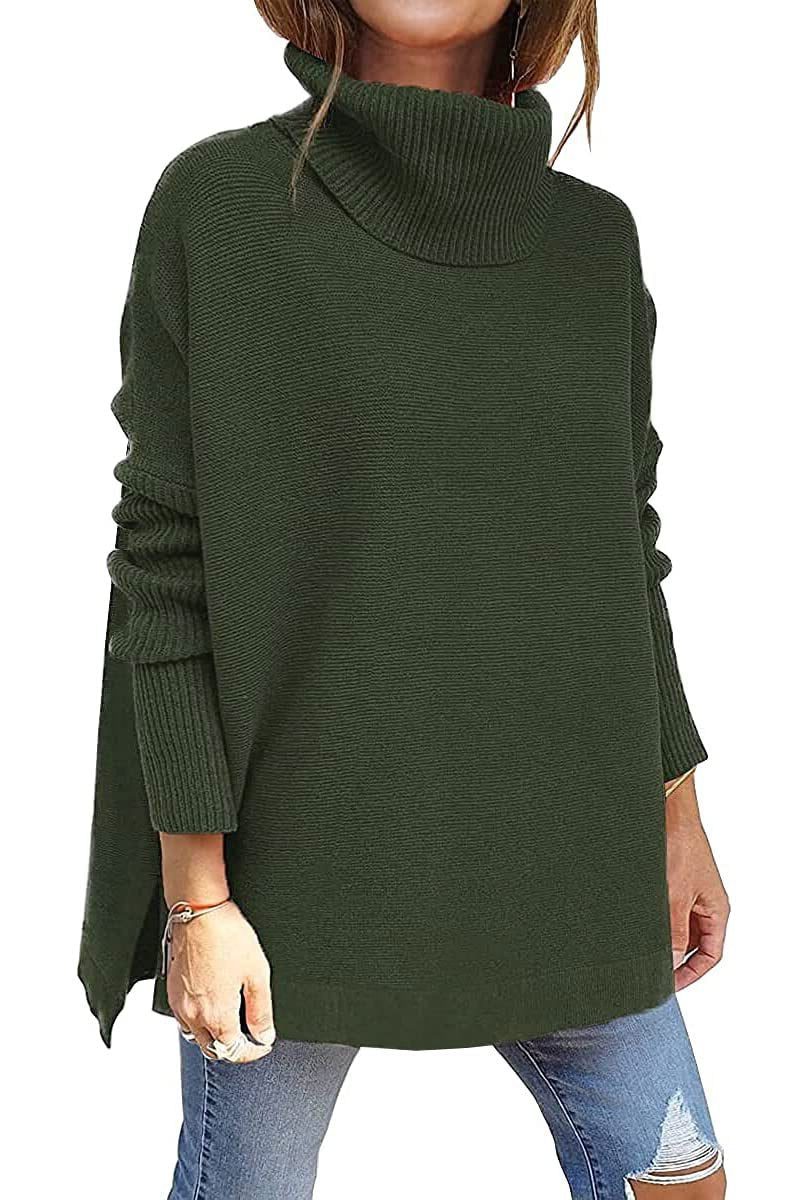 Women's Ribbed Oversized High Turtleneck Knit Pullover