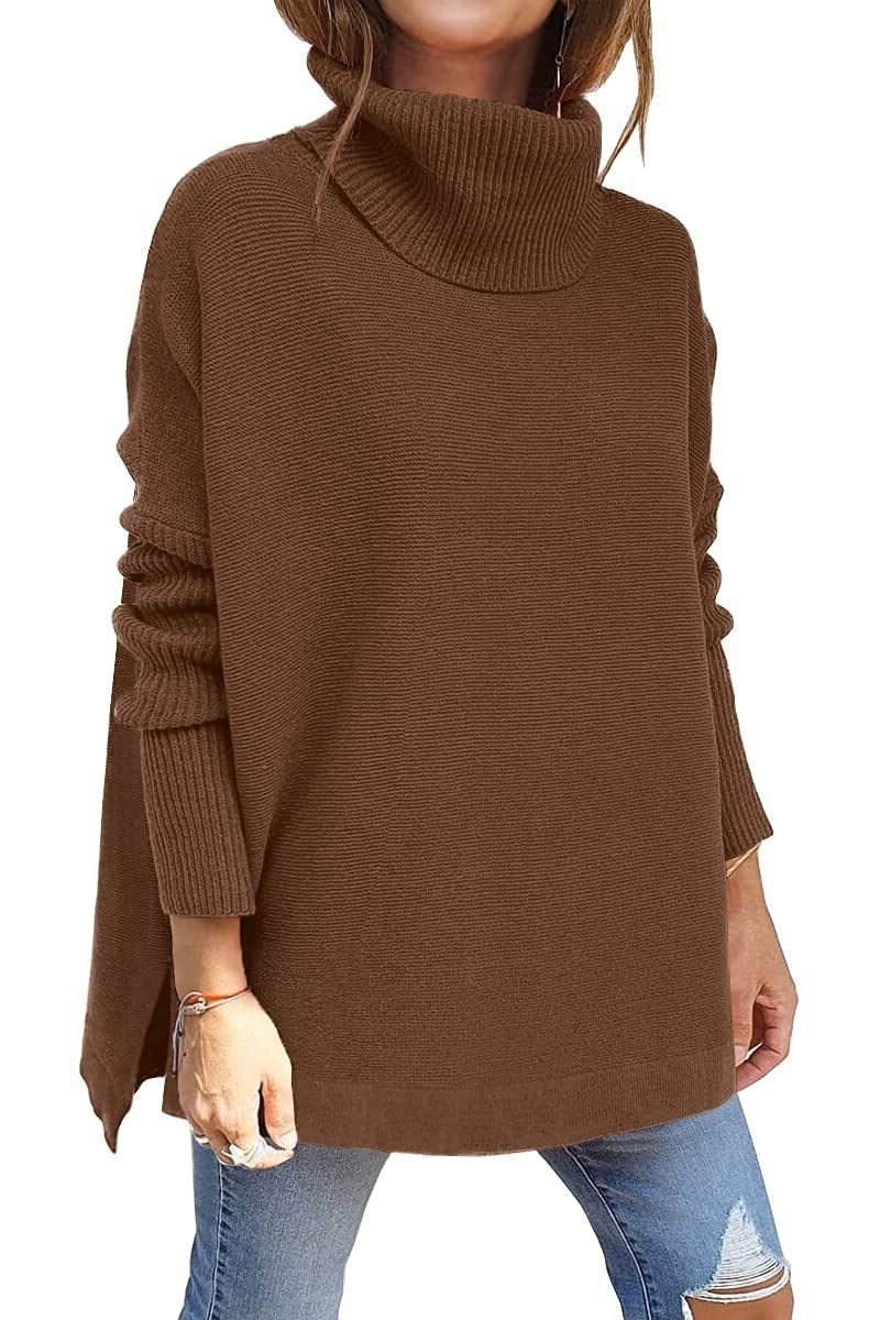 Women's Ribbed Oversized High Turtleneck Knit Pullover