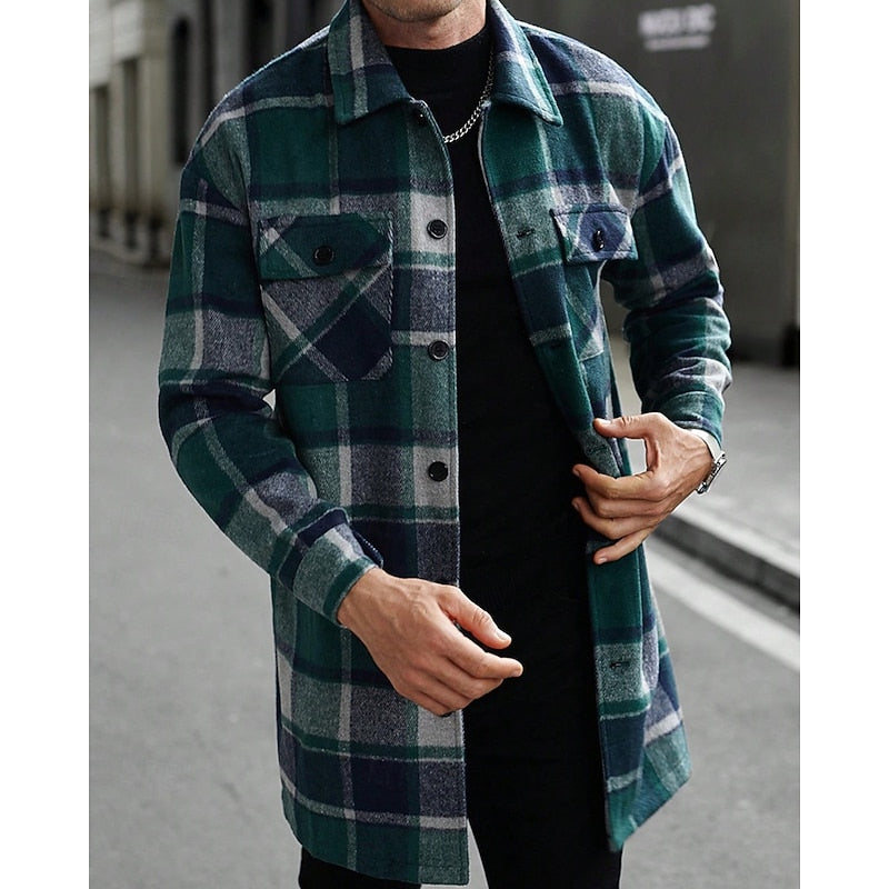 Men's Chest Pocket Checked Overshirt Coat