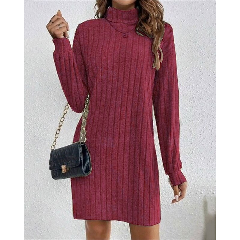 Women's Ribbed Knit Turtleneck Long Pullover Dress
