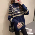 Women's Geometric Fair Isle Turtleneck Pullover with Plain Sleeves