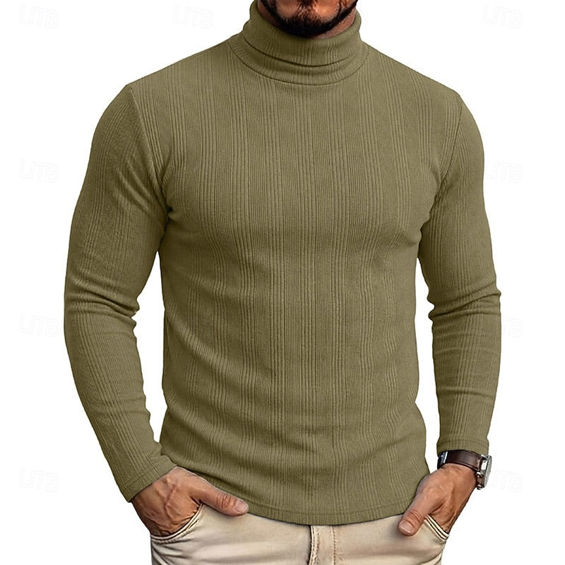 Men's Slim Ribbed Vertical Texture Turtleneck Pullover