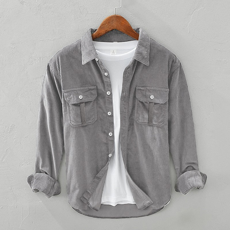 Men's Two-Pocket Textured Button-Front Shirt Jacket