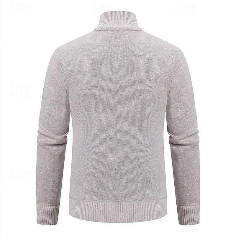 Men's Full-Zip Stand Collar Textured Knit Jacket