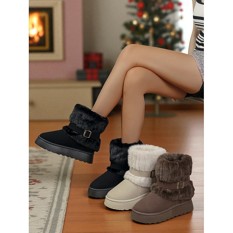 Women's Plush Lined Fur Trim Ankle Booties