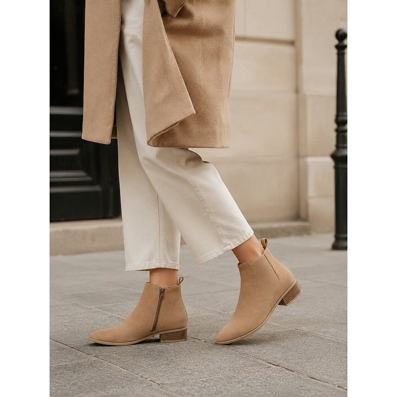 Women's Side Zip Pointed Toe Low Heel Ankle Booties