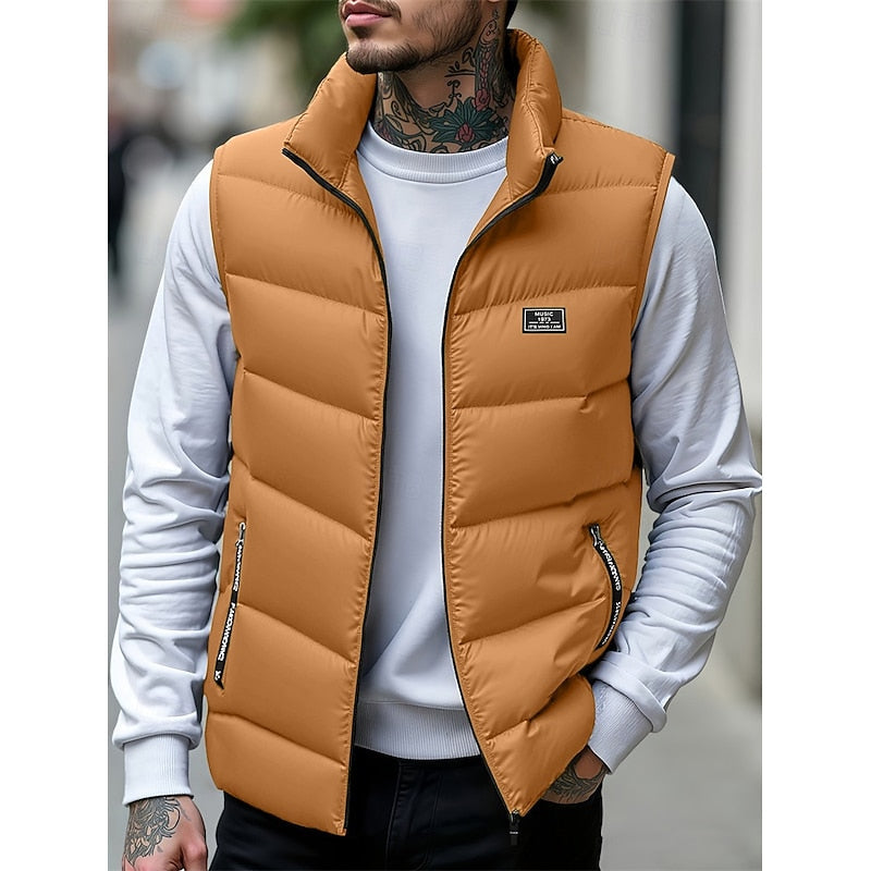 Men's Stand Collar Quilted Padded Gilet