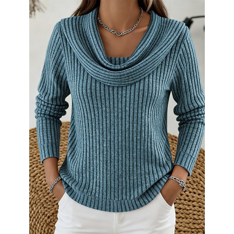 Women's Draped Cowl Neckline Soft Ribbed Pullover