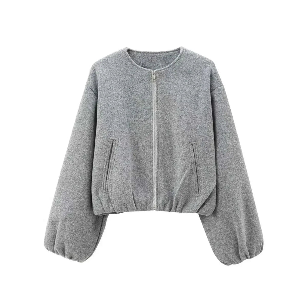 Women's Balloon Sleeve Short Bomber Coat