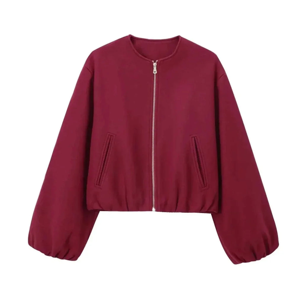 Women's Balloon Sleeve Short Bomber Coat