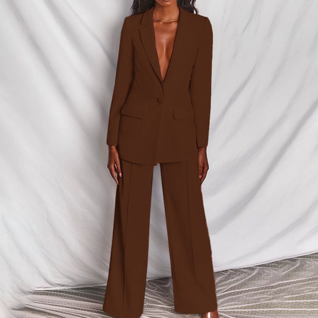 Women's Classic Single-Breasted Wide Leg Pantsuit Set